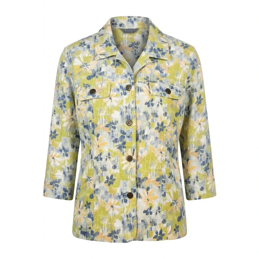 City Blues by Koret Womens Floral Jacket Green Blue Size L K8531124M Button Up‎